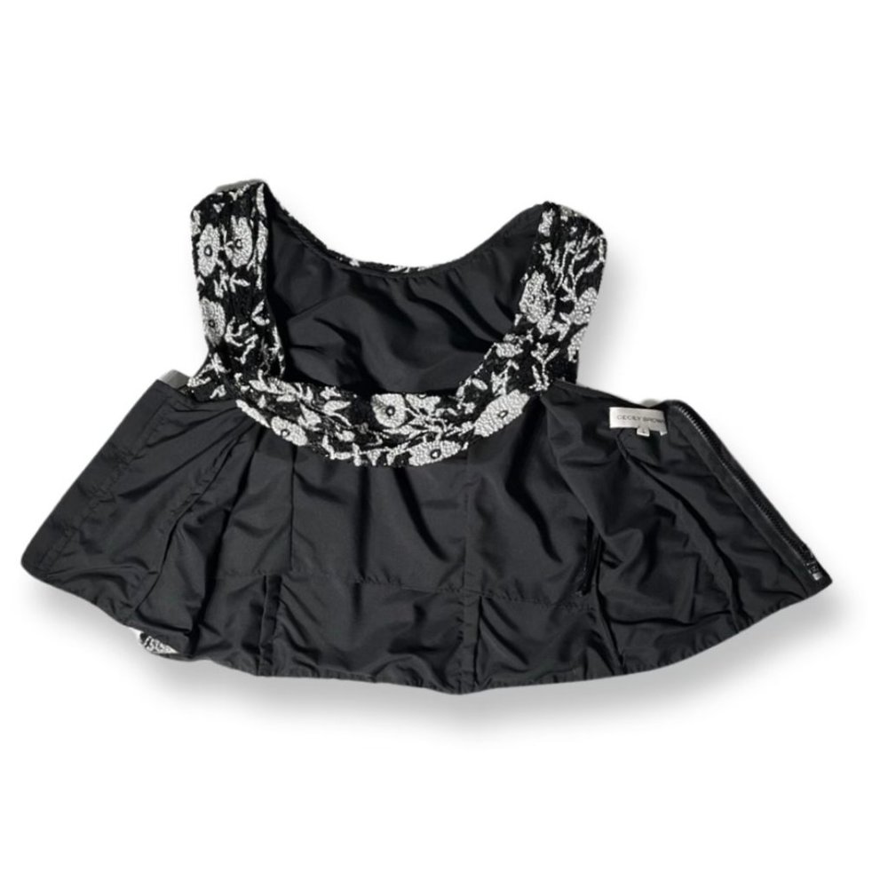 'Cecily Brown' Black and White Beaded Top with Floral Design size Large - Picture 6 of 13